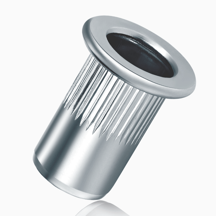 Flat Head Round Body Open End Rivet Nut With Knurls